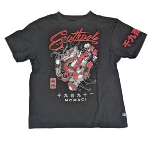 South Pole Black Tee with Red & White Dragon Graphic